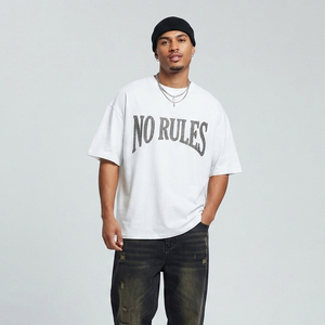 Camiseta Oversize de Algodón Pesado con Pedrería para Hombre, Manga Corta, Estilo Urbano, Hombro Caído - Product Image 1