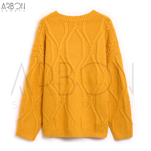 Pulls classiques vintage à manches longues pour hommes, style fait main, jaune moutarde, col rond doux, tricot épais de haute qualité, pour l'hiver - Product Image 2