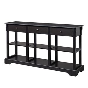 Consolle da divano con 3 cassetti e ampio spazio contenitivo, credenza da cucina retrò in legno di teak, mobiletto laterale con ripiani aperti C - Product Image 4
