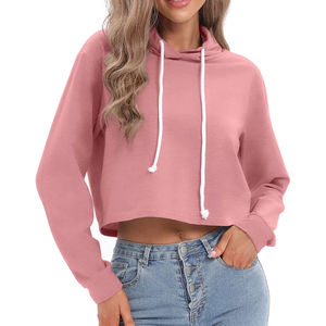 Sweat-shirts à capuche courts pour femmes avec logo personnalisé, 100% coton, fabrication professionnelle, tissu doux - Product Image 1