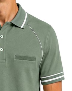 Camiseta Polo Personalizada para Hombre en Verde Salvia, Ropa Deportiva Casual de Verano, Transpirable, para Golf, con Manga Raglán Premium - Product Image 4