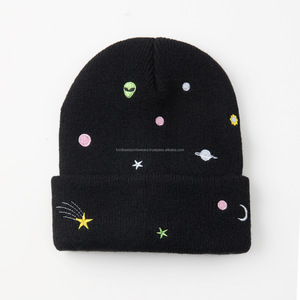 FONILBEST Unisex Jacquard Knit <b>Beanie</b> Hat Spandex/Cotton <b>Blue</b> Letter Pattern Adult 56-58CM Casual Street Style Winter Outdoor - Product Image 3