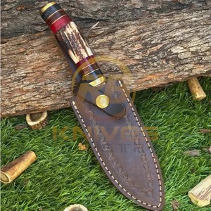 Cuchillo de Caza de Acero de Damasco Hecho a Mano con Mango de Cuerno de Ciervo, Hoja Fija, Cuchillo de Supervivencia para Camping al Aire Libre, DIY OEM - Product Image 2