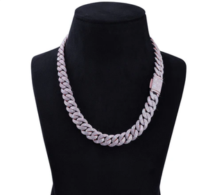 Chaîne cubaine plaquée or rose pour homme, style hip-hop, entièrement sertie de pierres, collier bling-bling, à porter au quotidien, chaîne en alliage de zinc - Product Image 1