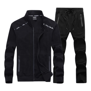 Men's Navy Blue Sporty Tracksuit Set Full Zip <b>Jacket</b> With Side Pockets And Drawstring Pants Breathable Polyester Autumn Wear - Product Image 3