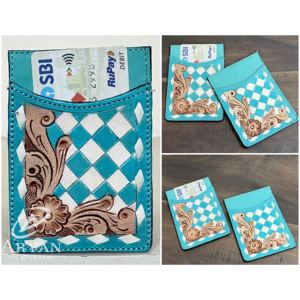 กระเป๋าสตางค์หนังวัวแท้ลายตารางสไตล์ตะวันตกแบบสลิมสำหรับใส่บัตรเครดิต  ขนาดพกพาสะดวก ใช้ได้ทุกวัน เหมาะสำหรับทั้งชายและหญิง รุ่นใหม่ล่าสุด - Product Image 1