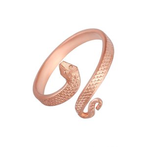 Bague ajustable en cuivre pur, design serpent, texture artisanale, bijoux de mode pour femmes, hommes, style unisexe - Product Image 3