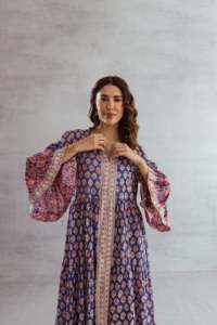 Boho Floral Print 100% Cotton Knitted Eco-Friendly Maxi <b>Dress</b> V Neck Bell Sleeve Loose Fit <b>Tassel</b> Ruffle Hem Summer Formal - Product Image 5