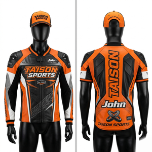 Premium 320 GSM Genuine Leather Motorbike Jersey Orange Black <b>White</b> <b>Panel</b> Design Custom Sublimation Print Logo - Product Image 1