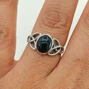 <b>Black</b> Onyx Celtic Knot Ring Sterling Silver Bezel Setting 14k Gold Plated <b>Rose</b> Gold Handmade Bohemian Style July Birthstone - Product Image 3