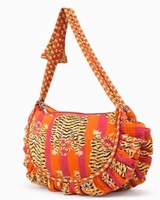 Sac bandoulière matelassé vintage en coton fait main Jaif Textiles, imprimé tigre à volants, sac à main coloré motif tigre, mode Indie
