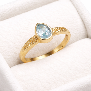 Natural Blue Topaz <b>Ring</b> 925 <b>Sterling</b> <b>Silver</b> Gold Plated Bezel <b>Set</b> Handmade Pear Shape Gemstone <b>Ring</b> for Women Wholesale - Product Image 6