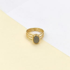 Grey Chalcedony <b>Ring</b> Oval Checker Cut – Handmade Gold Plated Gemstone <b>Ring</b>, Minimalist Grey Stone Statement <b>Ring</b>, Boho Jewelry - Product Image 4