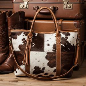 Bolso Tote de Cuero Genuino Premium con Pelo y Bordado, Cierre de Cremallera, Bolso de Mano de Piel de Vacuno para Mujer, Venta al por Mayor LHTB-0011 - Product Image 1