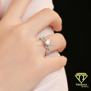 Round Cut Moissanite Diamond <b>Ring</b> <b>925</b> Sterling <b>Silver</b> Curved Band Engagement Wedding Jewelry For Women By Trisha Jewels - Product Image 5