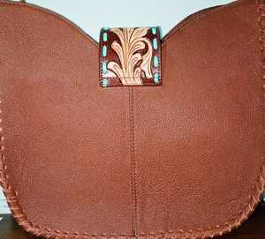 Luxury Cowhide Leather Western Clutch Bag Handmade Hair-On Hide Purse with Turquoise Floral Accent for <b>Women</b> - Product Image 4