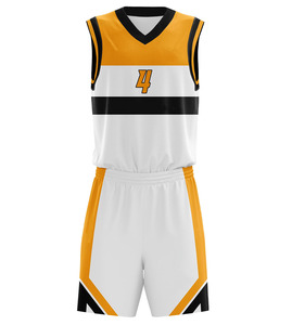 Conjunto de Uniforme de Baloncesto Personalizado, Negro, Dorado y Blanco, Jersey de Malla, Pantalones Cortos, Cuello en V, Sin Mangas, Número 22 Sublimado, Ropa Deportiva - Product Image 2