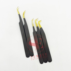 Pince à cils professionnelle volume russe à 90 degrés Logo personnalisé ensemble de pointes en fibre incurvée noir mat - Product Image 6