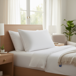 Almohada Blanca con Rayas de 17x27 Pulgadas, Relleno de Plumas y Fibra, Cojín Suave de Poliéster para Uso Doméstico o Hotelero, Certificado Oeko-Tex - Product Image 3