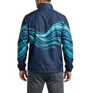 Navy Cyan Wave Graphic Windbreaker <b>Jacket</b> Sublimation Printed <b>Lightweight</b> Athletic <b>Running</b> Outdoor Casual Men's <b>Jackets</b> - Product Image 2