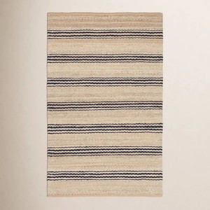 Tapis d'intérieur en jute naturel rayé, tissage plat, style oriental, rectangulaire, pour salon, à poils ras, avec accents bleus, écologique, idéal pour l'exercice - Product Image 5