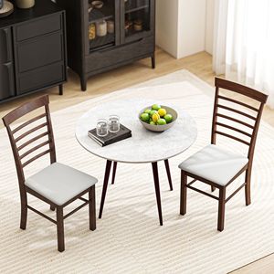 Set di 2 sedie da pranzo in legno marrone scuro e beige, stile rustico, sedie imbottite da cucina con struttura in legno di gomma - Product Image 2