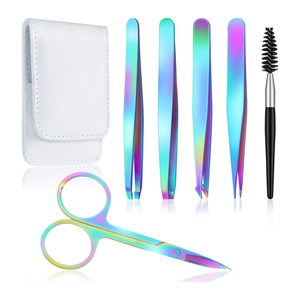 Ensemble de pinces à sourcils tendance, pointe fine, ciseaux en acier inoxydable, kit de brosses, accessoire de maquillage durable - Product Image 1