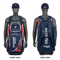 Bolsa Deportiva Personalizada de Alta Resistencia, 900D Poliéster, 420 GSM, para Equipo de Cricket Masculino, Color Granate y Verde, con Base de Ruedas y Logotipo Impreso