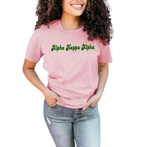 Camiseta AKA Pink Trucker para mujer, camiseta informal de manga corta con cuello redondo, camiseta con letras griegas y hojas de hiedra, conjunto de verano - Product Image 1