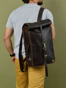 Minimalist Leather <b>Roll</b> Top <b>Backpack</b> Slim Design Laptop Rucksack For Corporate Gifting And Wholesale LTBP-0258 - Product Image 5