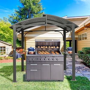 8x5FT Arc Roof Outdoor Grill <b>Canopy</b> Double Galvanized Steel Roof 2 Side Shelves BBQ Gazebo Grill <b>Tent</b> Patented Product Category - Product Image 1