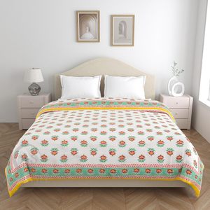 400 TC Organic Pure Cotton Eco-Friendly Jaipuri Printed Lightweight <b>Single</b> Bed <b>Quilt</b>/Razai/Rajai 85x55 Inches | Soft Cozy - Product Image 1