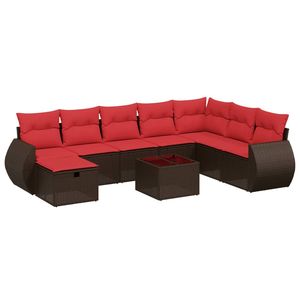 Set di divani da giardino in polyrattan marrone da 9 pezzi con cuscini, elegante collezione di mobili da esterno - Product Image 2