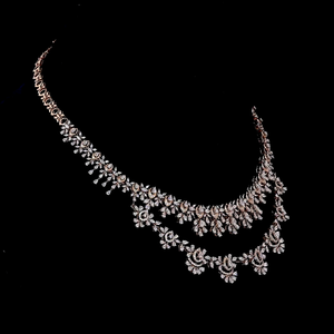 Conjunto de Collar de Diamantes en Capas con Acabado en Oro Rosa de Lujo |   Collar de Plata Elegante para Novia | Fabricante de Joyería Fina - Product Image 1