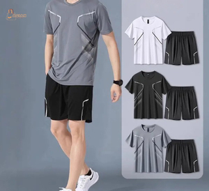 Ensemble de survêtement sportif pour homme, collection automne, personnalisable avec logo, coupe-vent, respirant, couleur unie, tenue de jogging, design 2-en-1 - Product Image 1