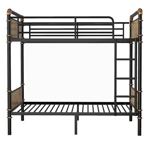 Letto a castello industriale in metallo Twin XL su Twin XL con sponde rimovibili e barriera di sicurezza per adolescenti - Nero - Product Image 2