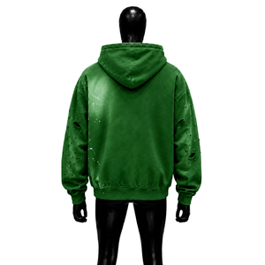 100% Soft COTTON Green Men's Hoodies Oversized Streetwear <b>Style</b> With <b>Spray</b> Printing And Distressed Details Regular Sleeve French - Product Image 2