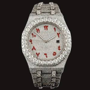 Nuevo Reloj de Lujo para Hombre, Color Rojo, Números Arábigos, Caja Redonda, Diamante Moissanita, Estilo Hip Hop, a la Moda - Product Image 1