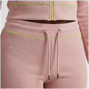 Women <b>Pink</b> Hooded Tracksuit Set Full Length Zipper <b>Sweatshirt</b> & Jogger Pants Solid Color Casual Loose Fit Spring Wear - Product Image 5