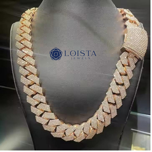 LOISTA Rose Gold Plated Moissanite <b>Statement</b> <b>Necklace</b> Round Brilliant Cut Link Chain Luxury Unisex Everyday Wear - Product Image 6