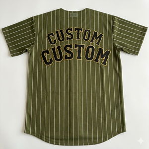 custom olive green pinstripe baseball jersey club tournament team name number Breathable <b>athletic</b> fit full button sports jersey - Product Image 2