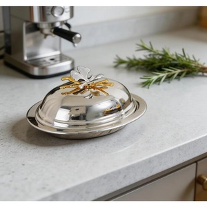 Gold Finished Butter Dish With <b>Butterfly</b> Design Lid Elegant Butter Storage Container Used For Serving Butter In A Luxurious Way - Product Image 6