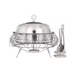 หม้ออุ่นอาหารสแตนเลสทรงสี่เหลี่ยมพร้อมฐานแบบมีร่อง ฝาปิดทรงโดมเรียบ หูจับแนวนอน หม้อบุฟเฟ่ต์ดีไซน์หรูหรา - Product Image 5