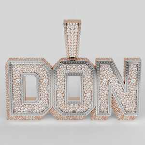 Colgante vertical con nombre de 3 letras, hecho a medida, con corte redondo tipo baguette, engaste de mosaico, chapado en oro rosa y moissanita. - Product Image 4