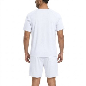 Ensemble t-shirt et short blancs pour homme, col rond, tricoté, respirant, tenue décontractée d'été, couleur unie, confortable à porter - Product Image 2