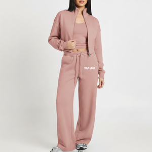 High Quality <b>Winter</b> Solid Casual Two Piece Regular Fit Breathable Streetwear Women's Gym Jogging 100% Cotton Sweatsuit Zip - Product Image 4