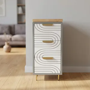 Modern 3-Drawer <b>Storage</b> <b>Bathroom</b> Cabinet White Geometric Design Brass Handles Minimalist Style Freestanding <b>Unit</b> - Product Image 1