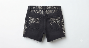 <b>White</b> Rhinestone Breathable Y2K Gothic Light Wash Straight Denim <b>Shorts</b> for <b>Women</b>-Vintage Style Summer Fashion - Product Image 3