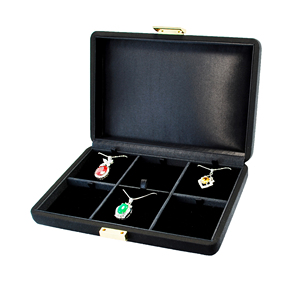 กล่องใส่สร้อยคอผ้าไหมญี่ปุ่นทรงสี่เหลี่ยมแบบหกช่องพร้อมรูปแบบการจัดวางที่สมดุลและภายในบุด้วยกำมะหยี่ 230x153x50 มม. - Product Image 2