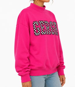 Sudadera Casual de Manga Larga para Mujer, Estilo Oversize con Cuello Alto Simulado, Diseño de Parches con Letras y Contraste de Puntos, Personalizada OEM - Product Image 3